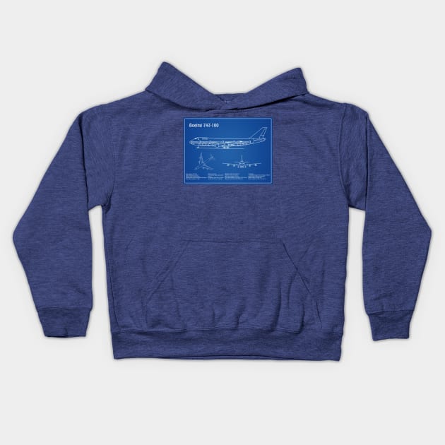 Boeing 747 - 100 - Airplane Blueprint - AD Kids Hoodie by SPJE Illustration Photography